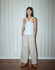 Deiji Studios | Drawcord Wide Leg Pants in Cream