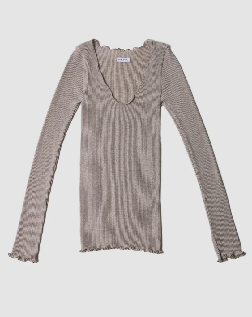 Pradegal | Aila Wool + Silk Top in Taupe