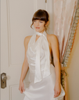 hijulez | Silk Draped Halter Top in Pearl