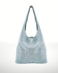 Suede Leather Hobo Bag in Sky