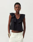 CUBIC - CUBIC Ruffle V-Neck Sleeveless Blouse: Black / S - Hey Jude