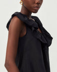 CUBIC - CUBIC Ruffle V-Neck Sleeveless Blouse: Black / S - Hey Jude