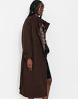 Cubic | Convertible Collar Long Down Trench Coat in Espresso