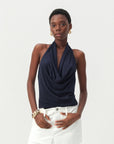 CUBIC - CUBIC Minimal Cowl Neck Halter Camisole: Navy / S - Hey Jude
