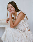 a.ren | Natural Woven Cotton Eyelet Tie Top