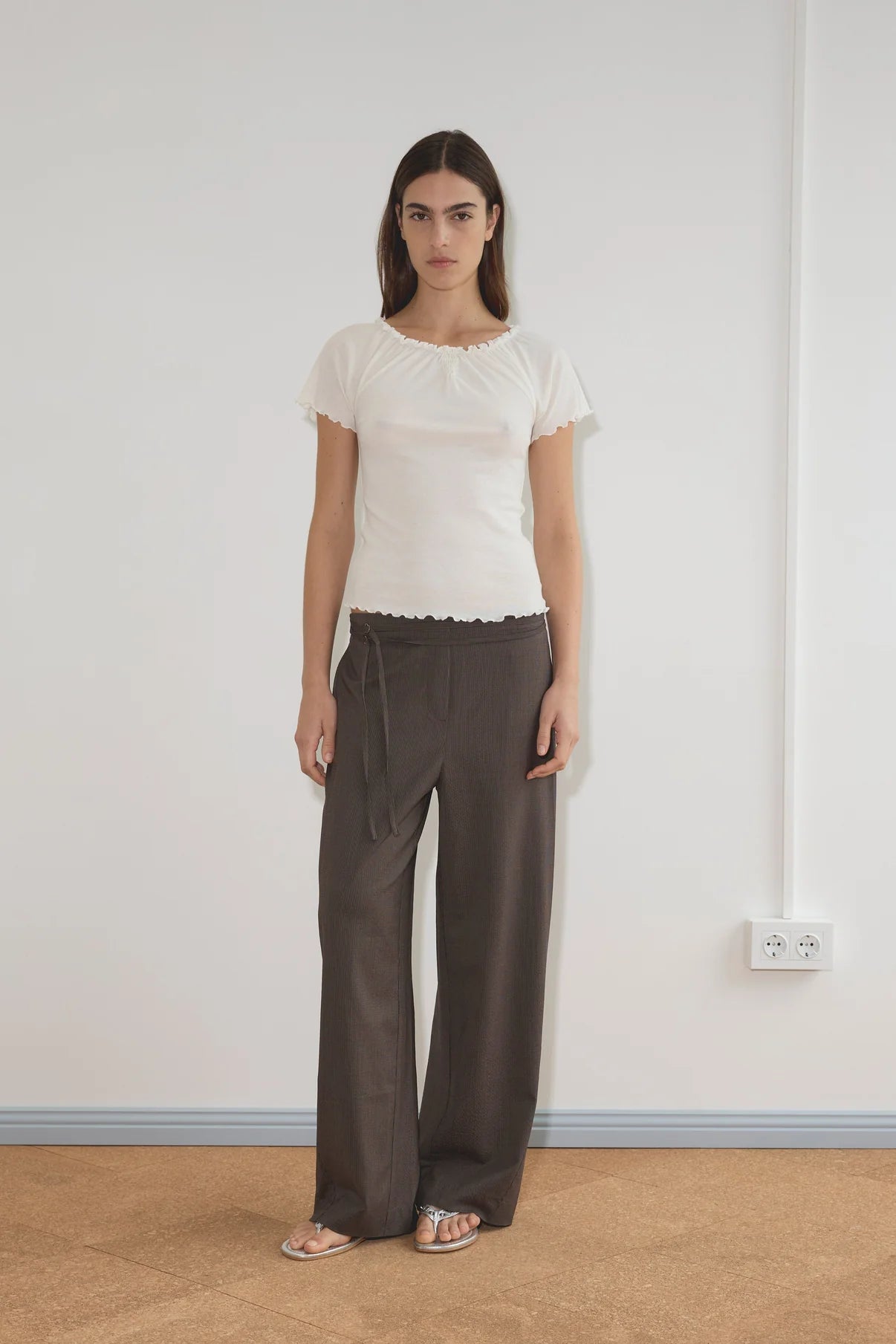 Deiji Studios | Double Belted Pant in Brown Stripe PRESALE