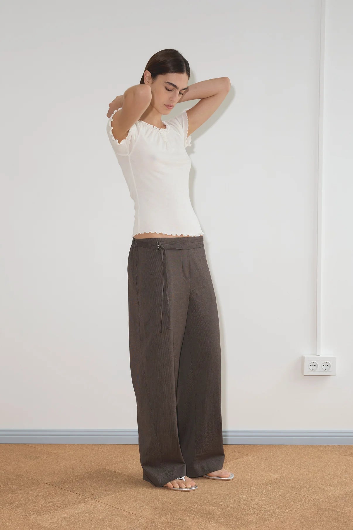 Deiji Studios | Double Belted Pant in Brown Stripe PRESALE