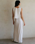 a.ren - AR1159 | Woven 100% Linen Pleated Bow Tie Front Ruffled Tank: Off White / L - Hey Jude