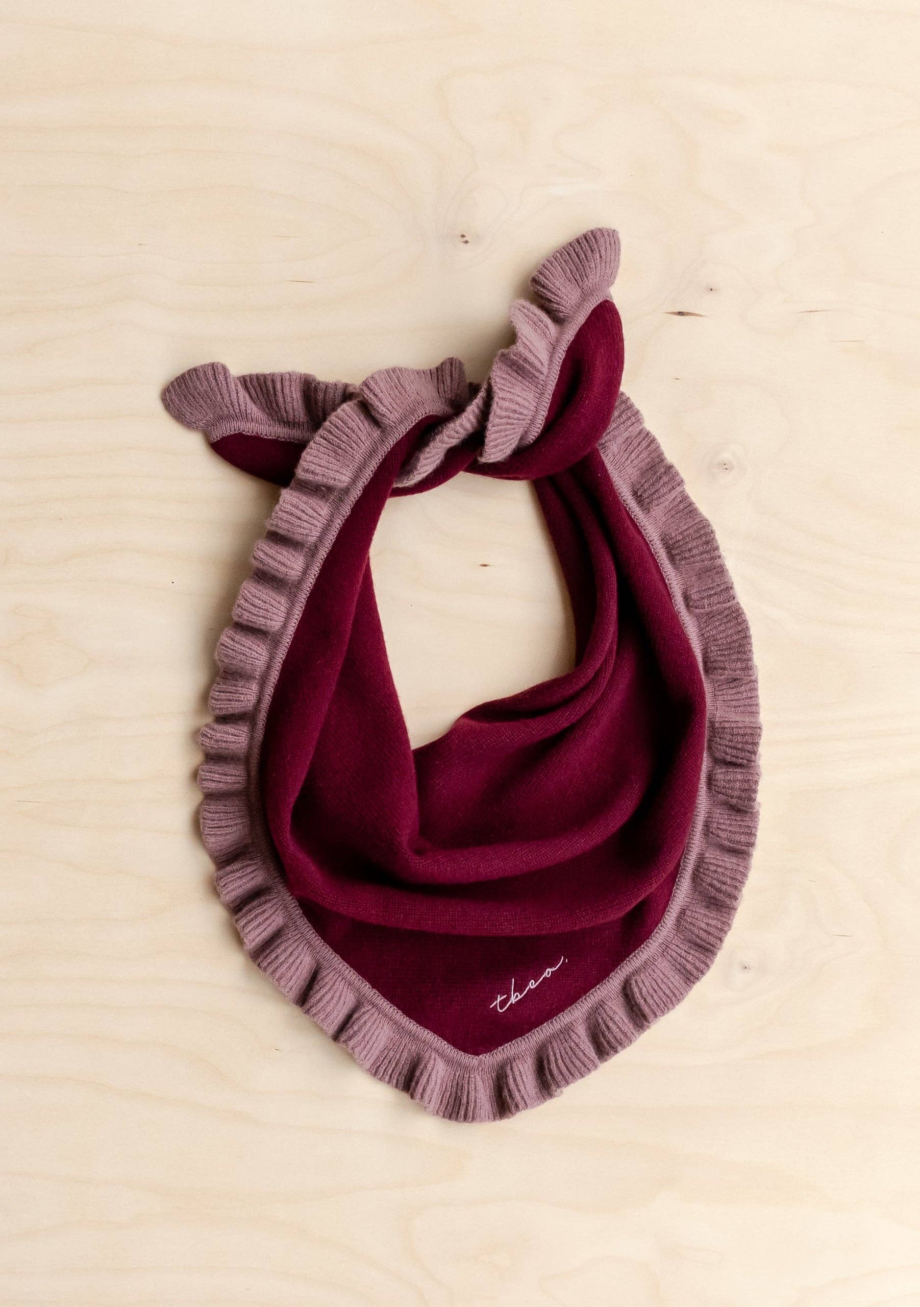 TBCo | Merino Wool Triangle Scarf in Burgundy Ruffle