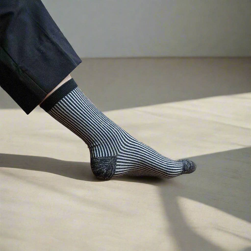KLUE | Glitter Lurex Socks in Stripes Black