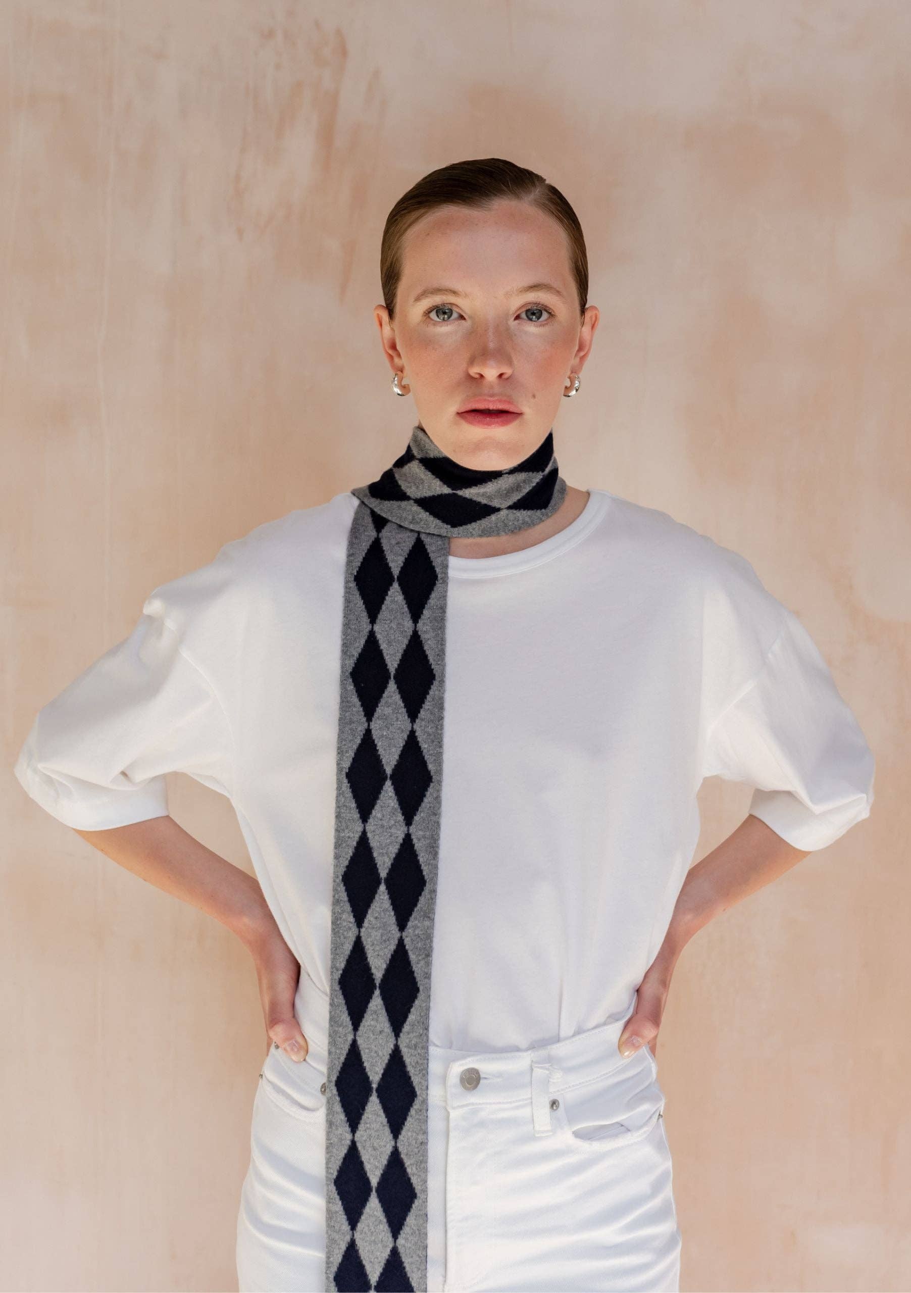 TBCo | Merino Wool Skinny Scarf in Charcoal Harlequin