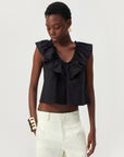 CUBIC - CUBIC Ruffle V-Neck Sleeveless Blouse: Black / S - Hey Jude
