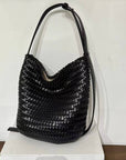 Italian Woven Leather Bucket Bag in Black
