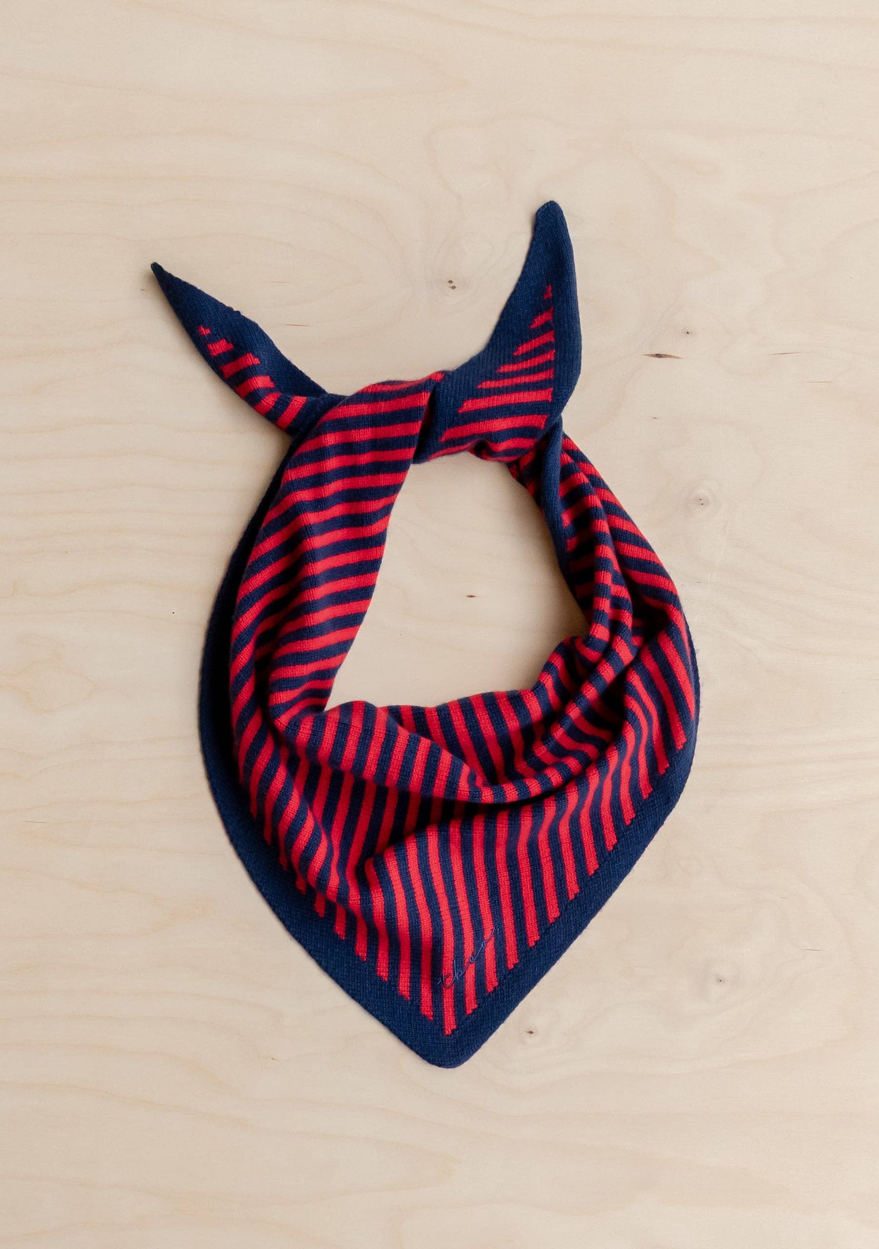 TBCo | Merino Wool Triangle Scarf in Navy & Red Stripe