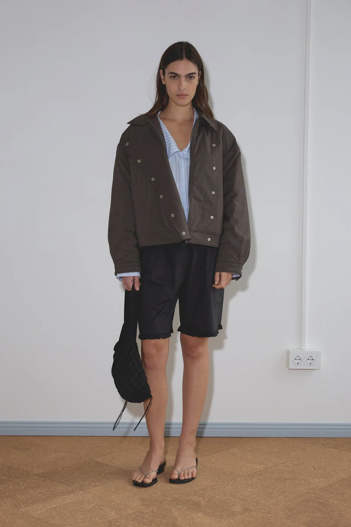 Deiji Studios | Lapel Jacket in Brown Stripe PRESALE