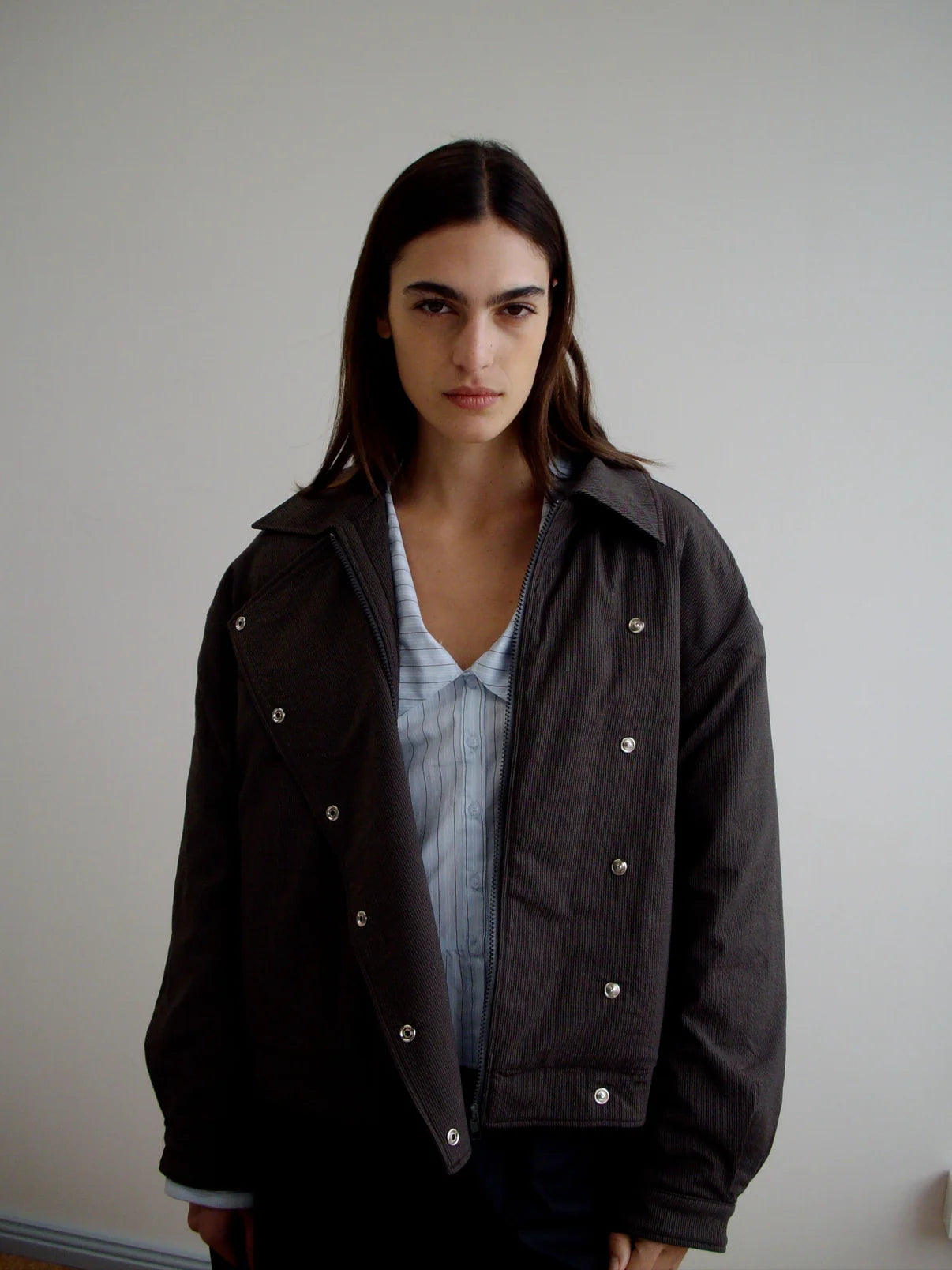 Deiji Studios | Lapel Jacket in Brown Stripe PRESALE