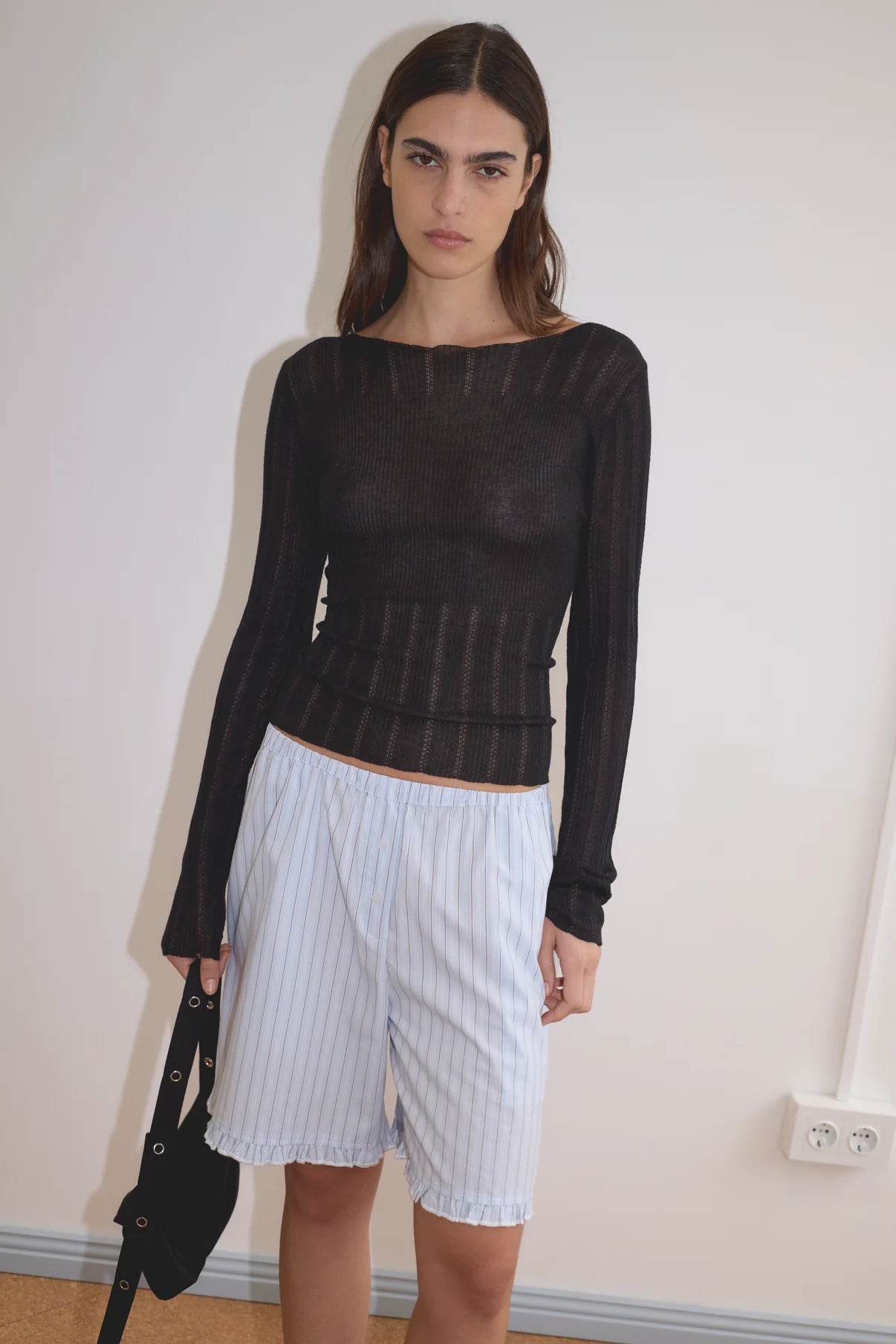 Deiji Studios | Open Work Longsleeve in Black PRESALE