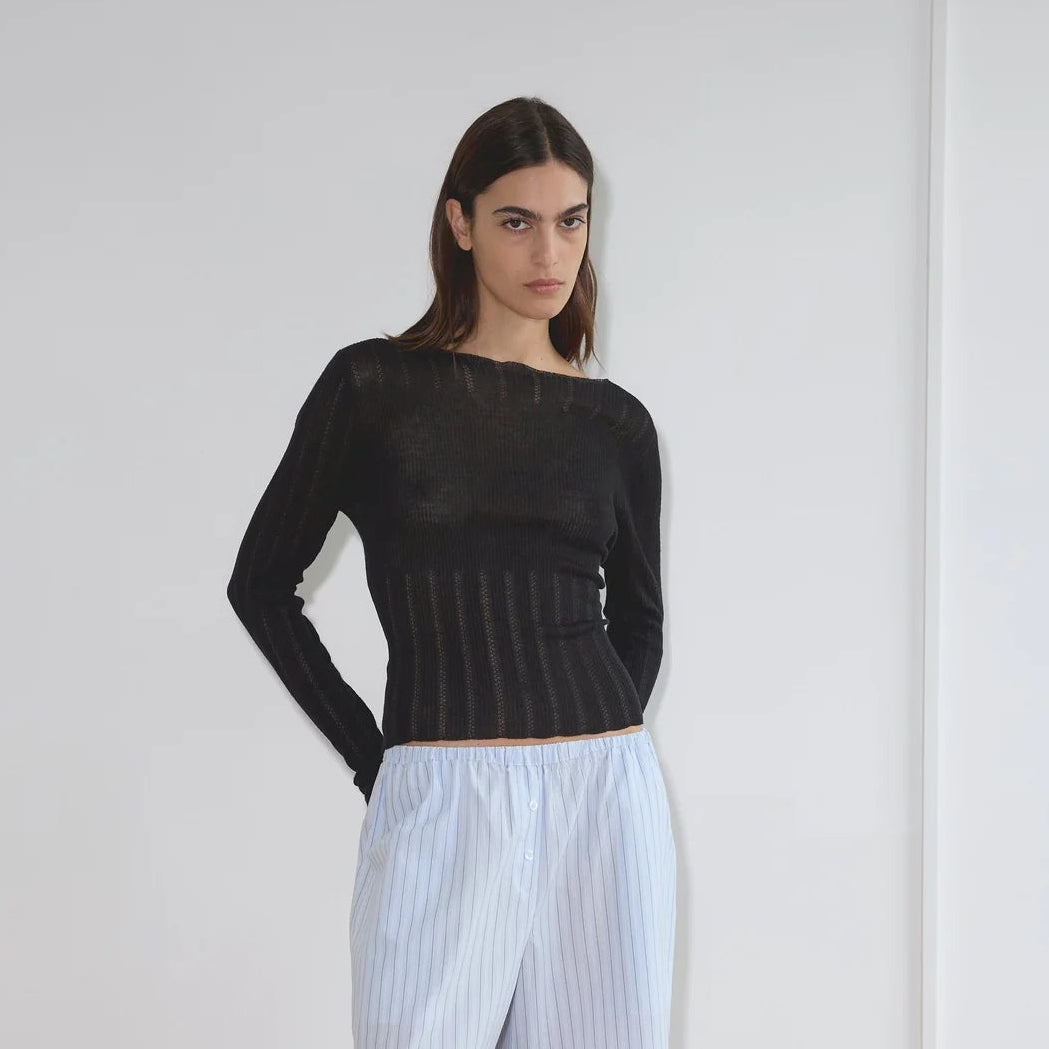 Deiji Studios | Open Work Longsleeve in Black PRESALE