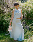 hijulez | Silk Draped Halter Top in Baby Blue