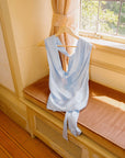 hijulez | Silk Draped Halter Top in Baby Blue