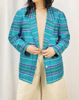 Vintage Lapis Plaid Silk Blazer