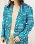 Vintage Lapis Plaid Silk Blazer