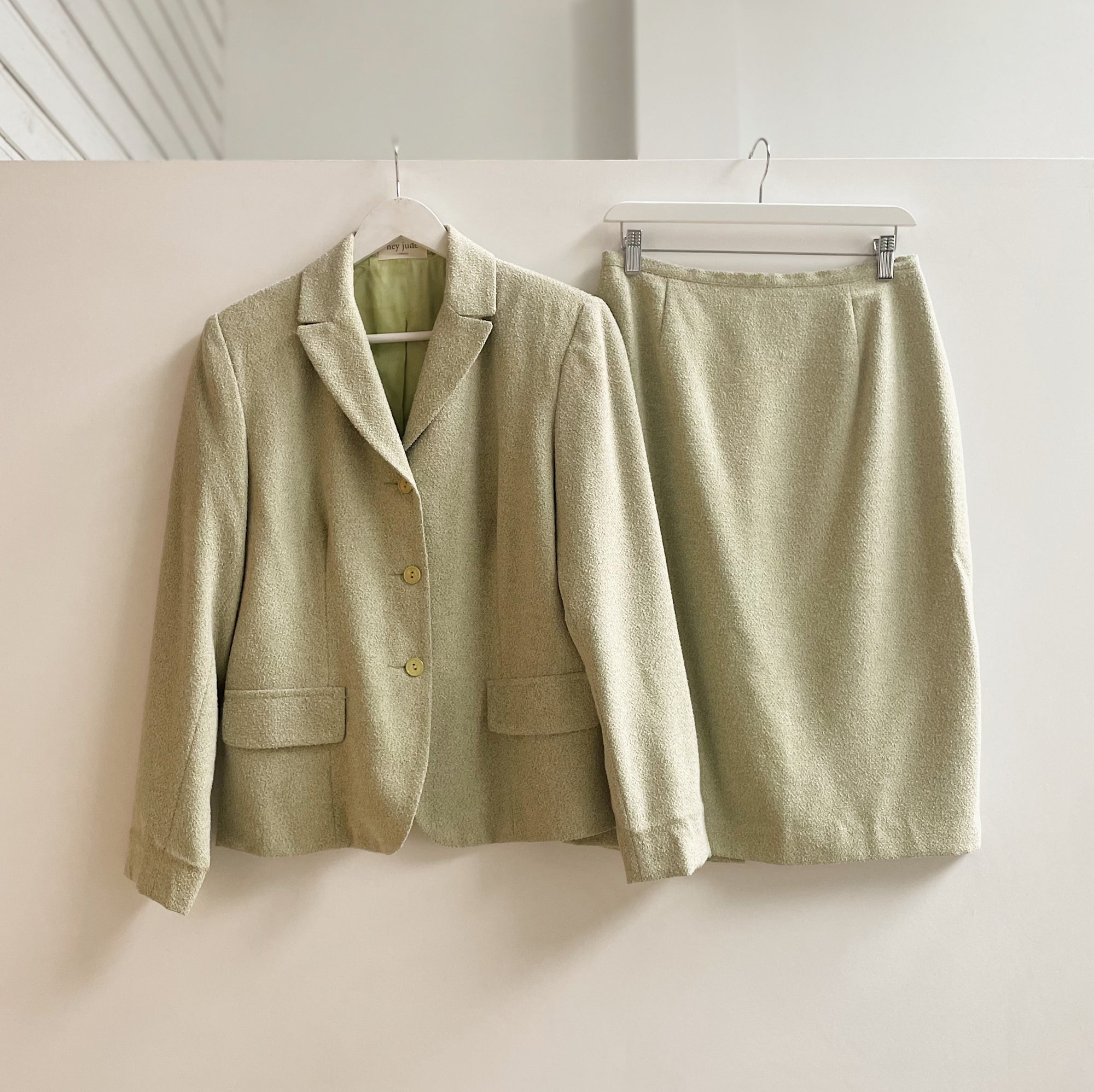 Vintage Mint Wool Blazer + Skirt Set