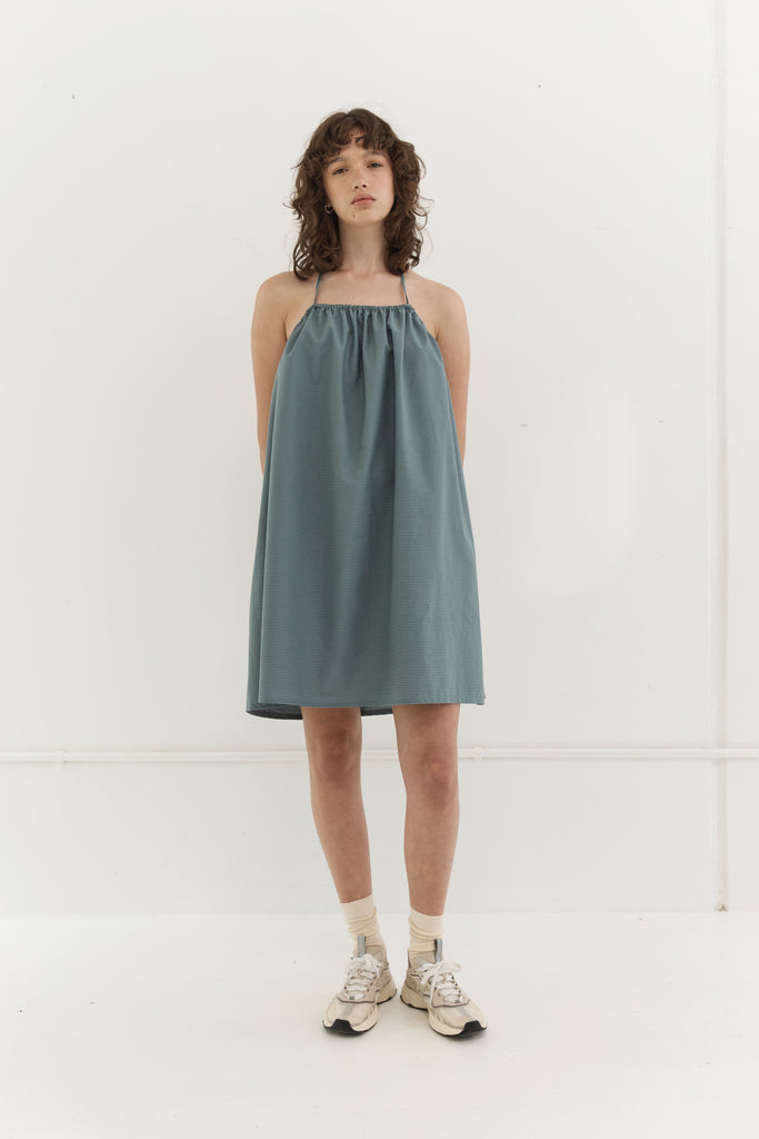 Deiji Studios Halter Dress | Blue Green Stripe