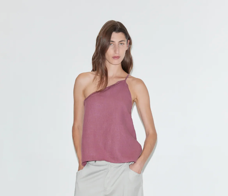 a women wearing a linen halter top by deiji studios