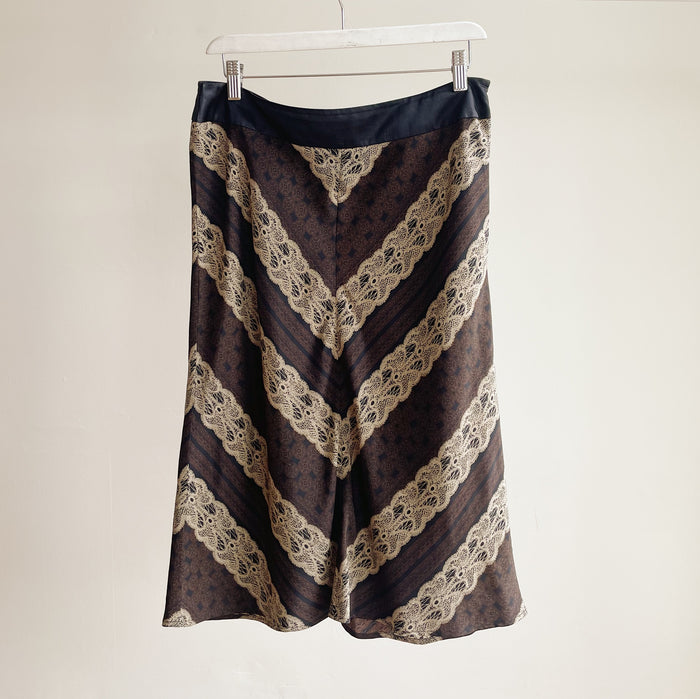 00's Lace Print Silk Skirt