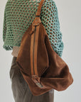 Cognac Suede Leather Sling Backpack - Hey Jude