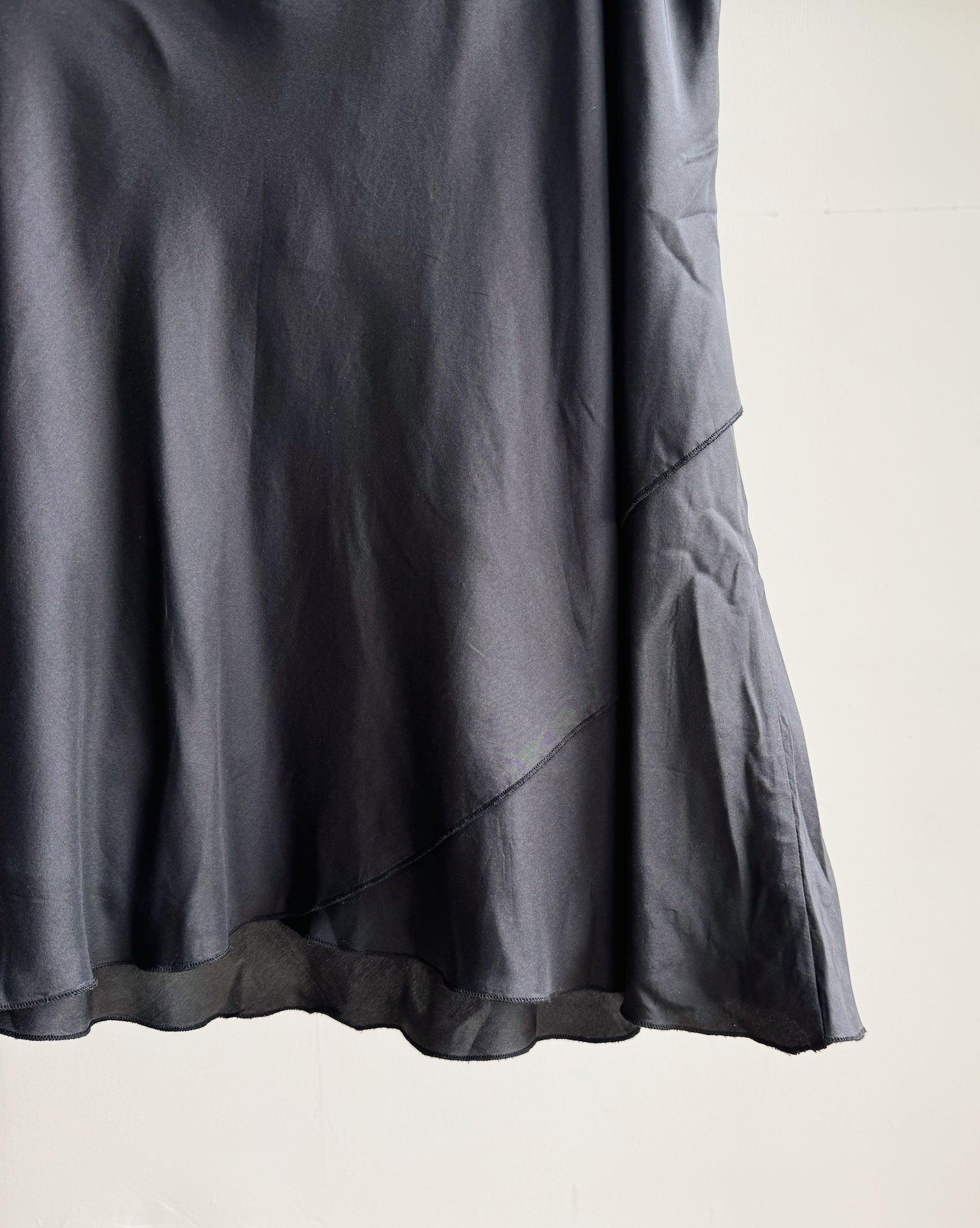 Black Silk Bias Cut Midi Skirt