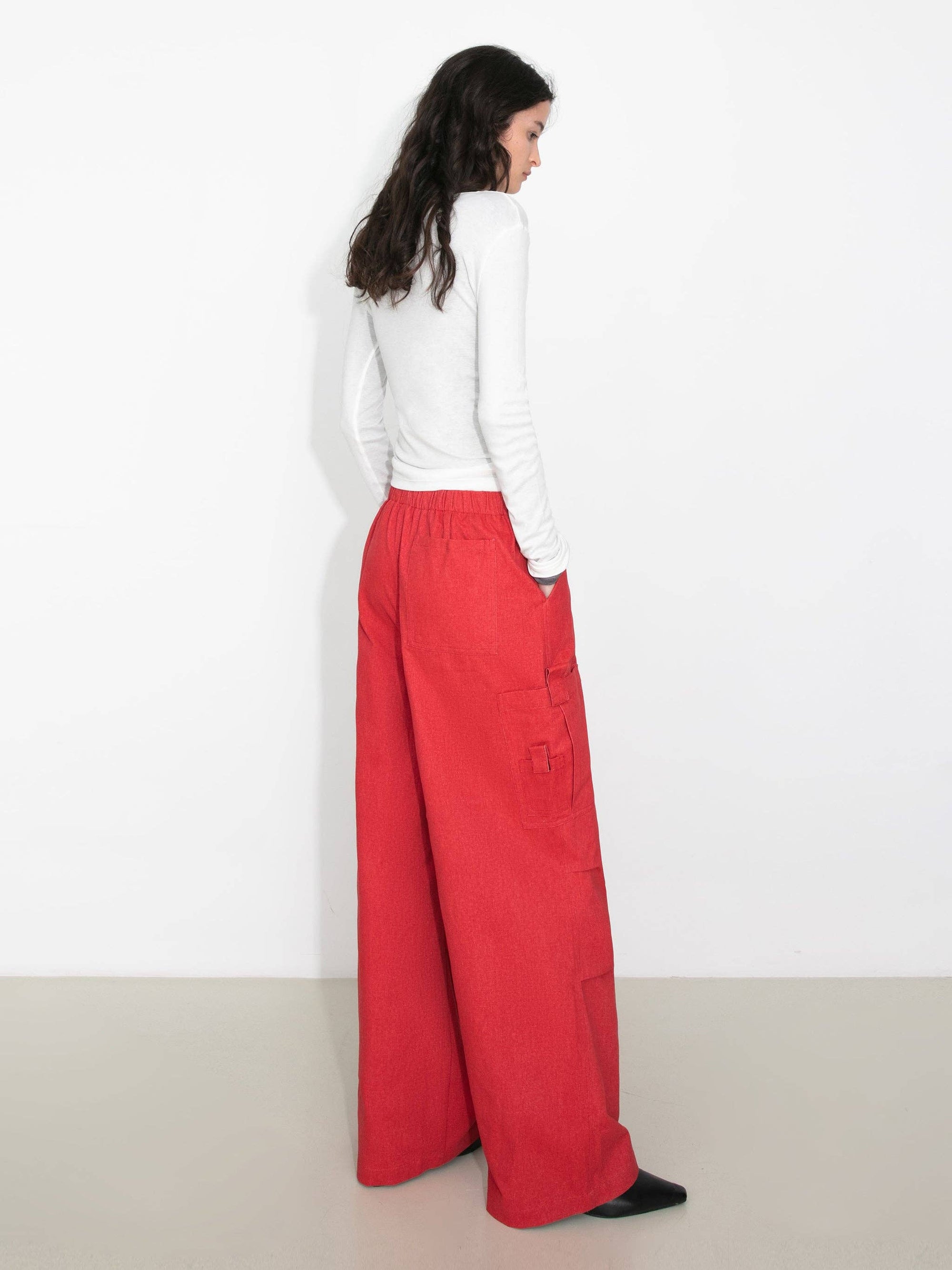 CUBIC - Relaxed Draped Straight-Leg Utility Pants: Red / M - Hey Jude