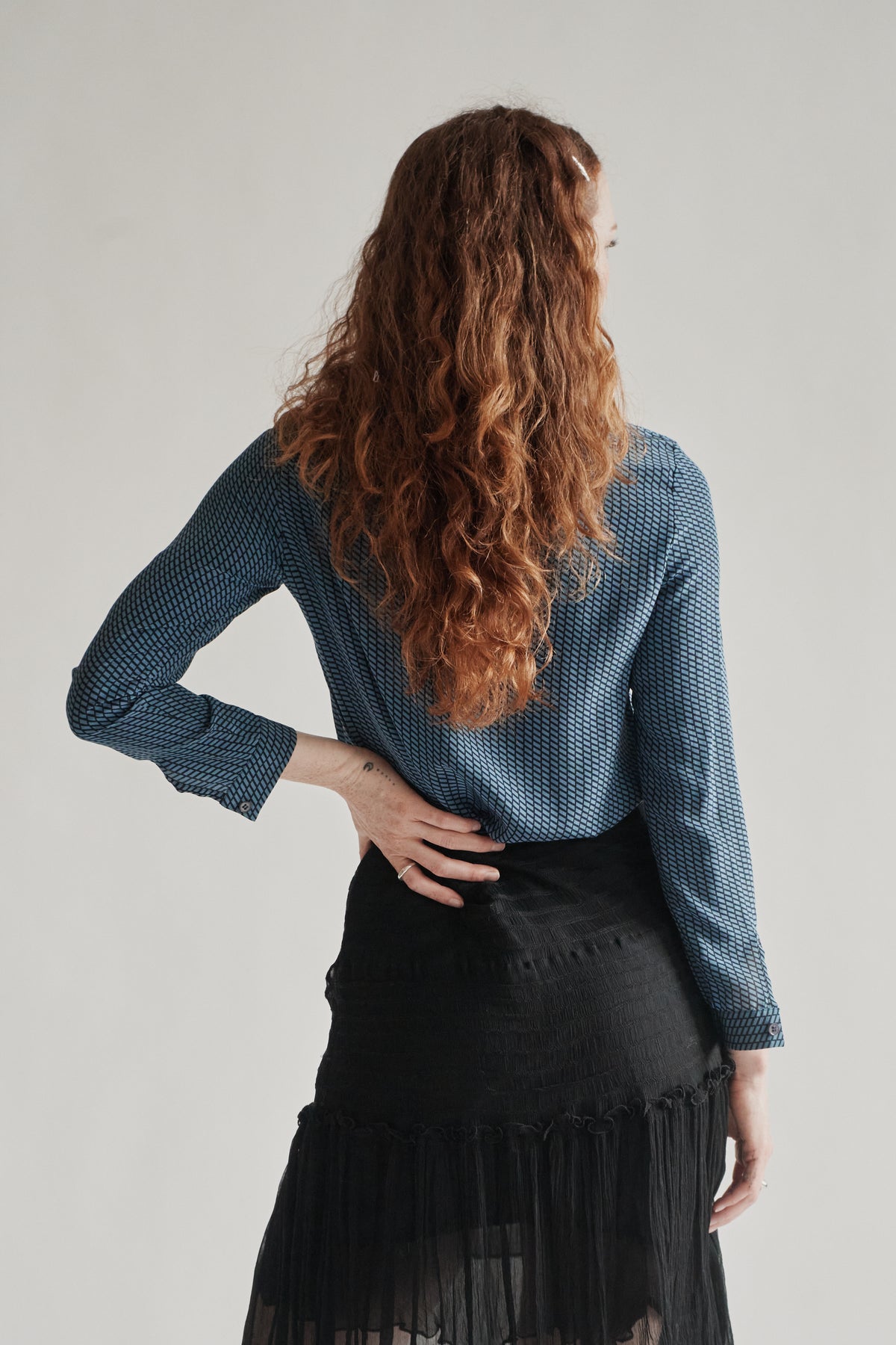 Azure Geometric Silk Blouse
