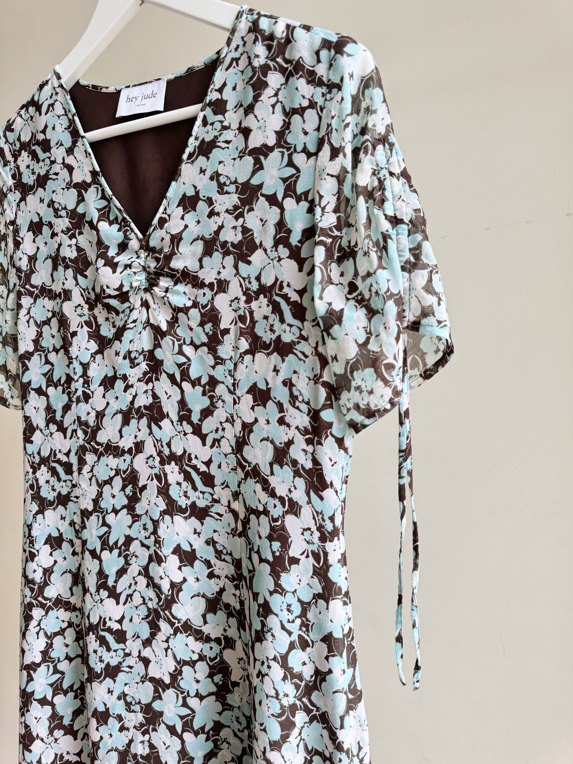 Sky Blue Floral Bias Cut Silk Dress - Hey Jude