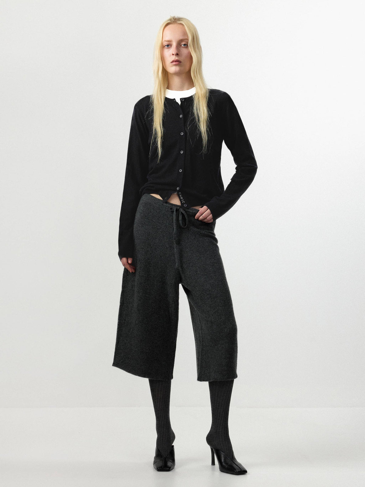 CUBIC | Ribbed Wool Knit Culottes in Dark Gray
