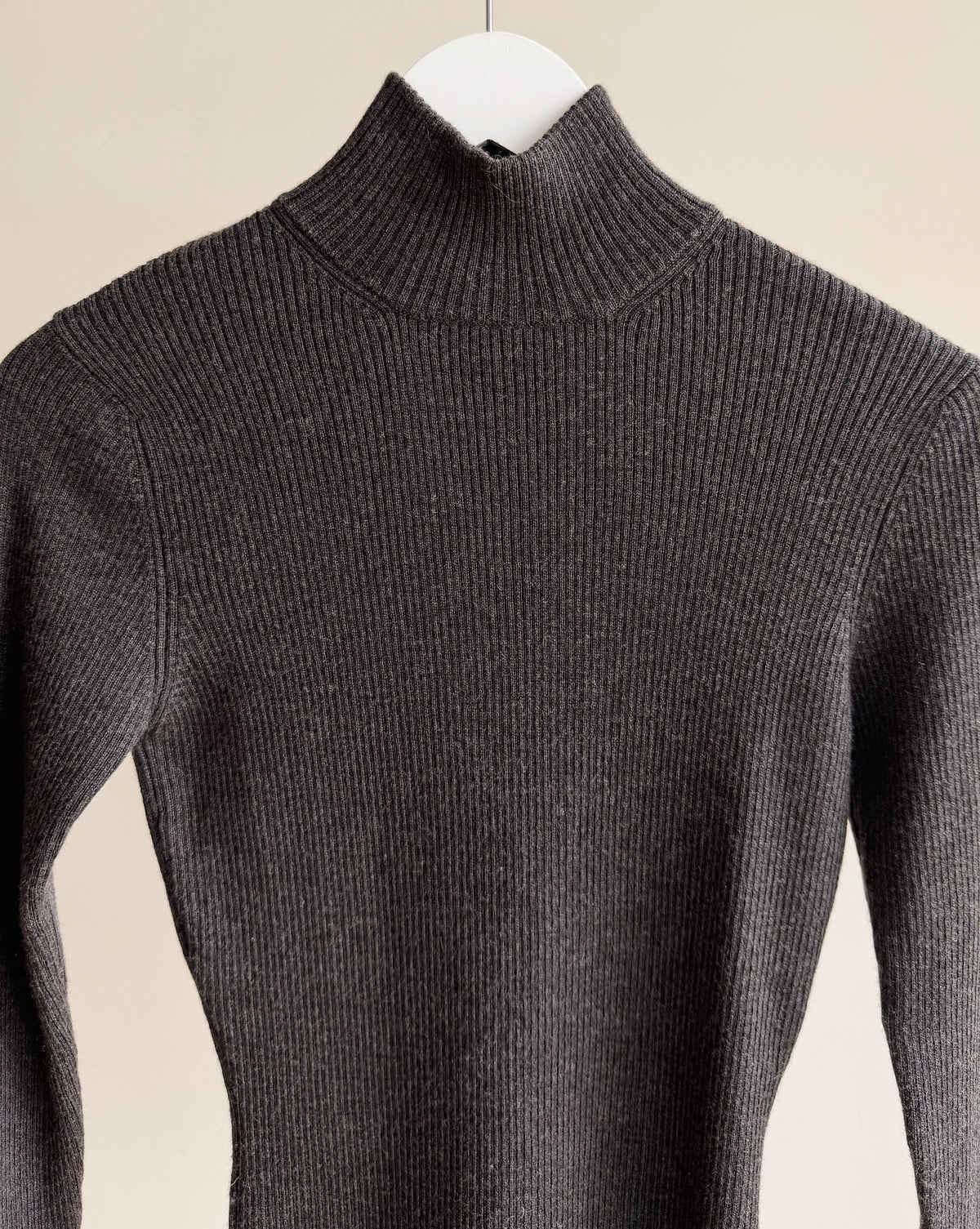 Charcoal Merino Wool Ribbed Knit Top - Hey Jude