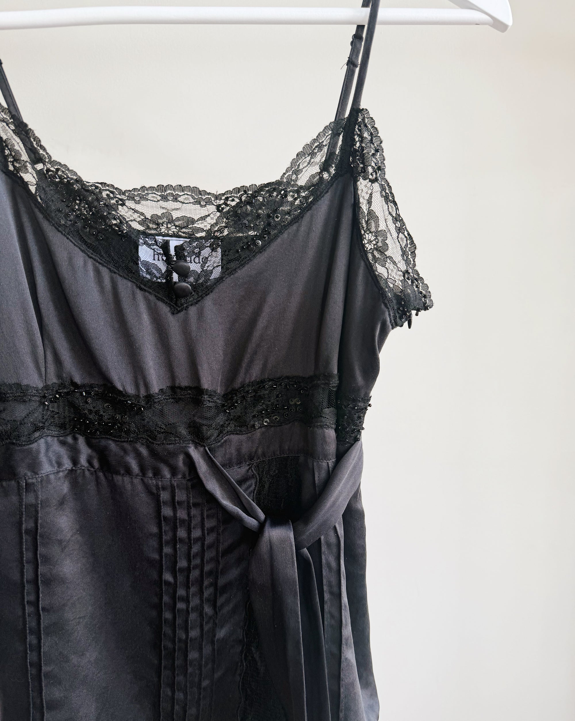 Black Lace Trimmed Silk Tank