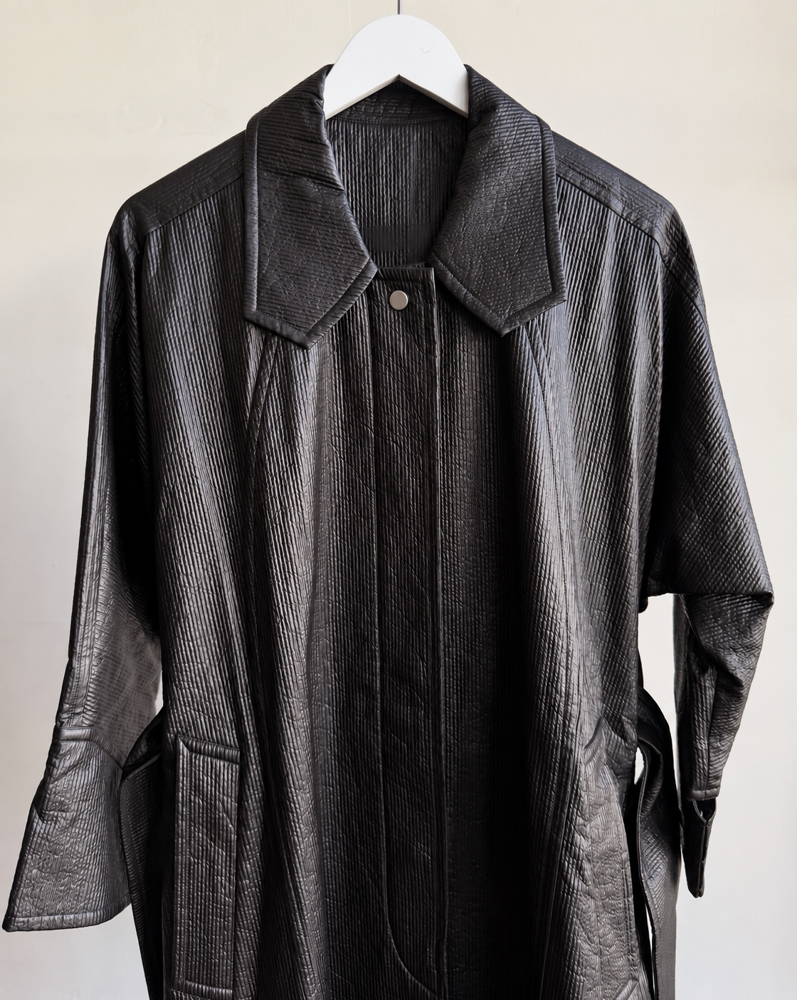 Black Textured Trench Coat