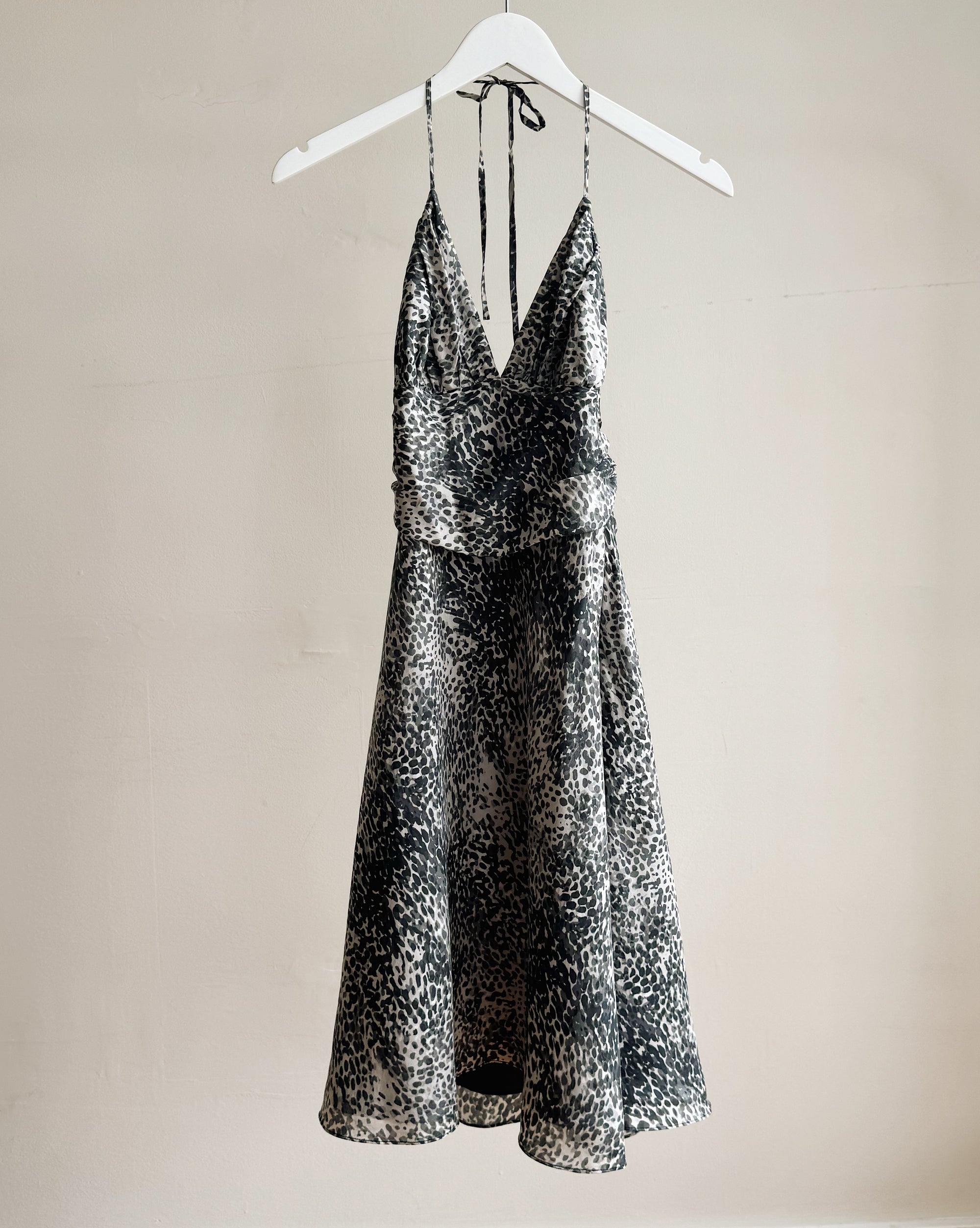 Gray Leopard Silk Halter Dress