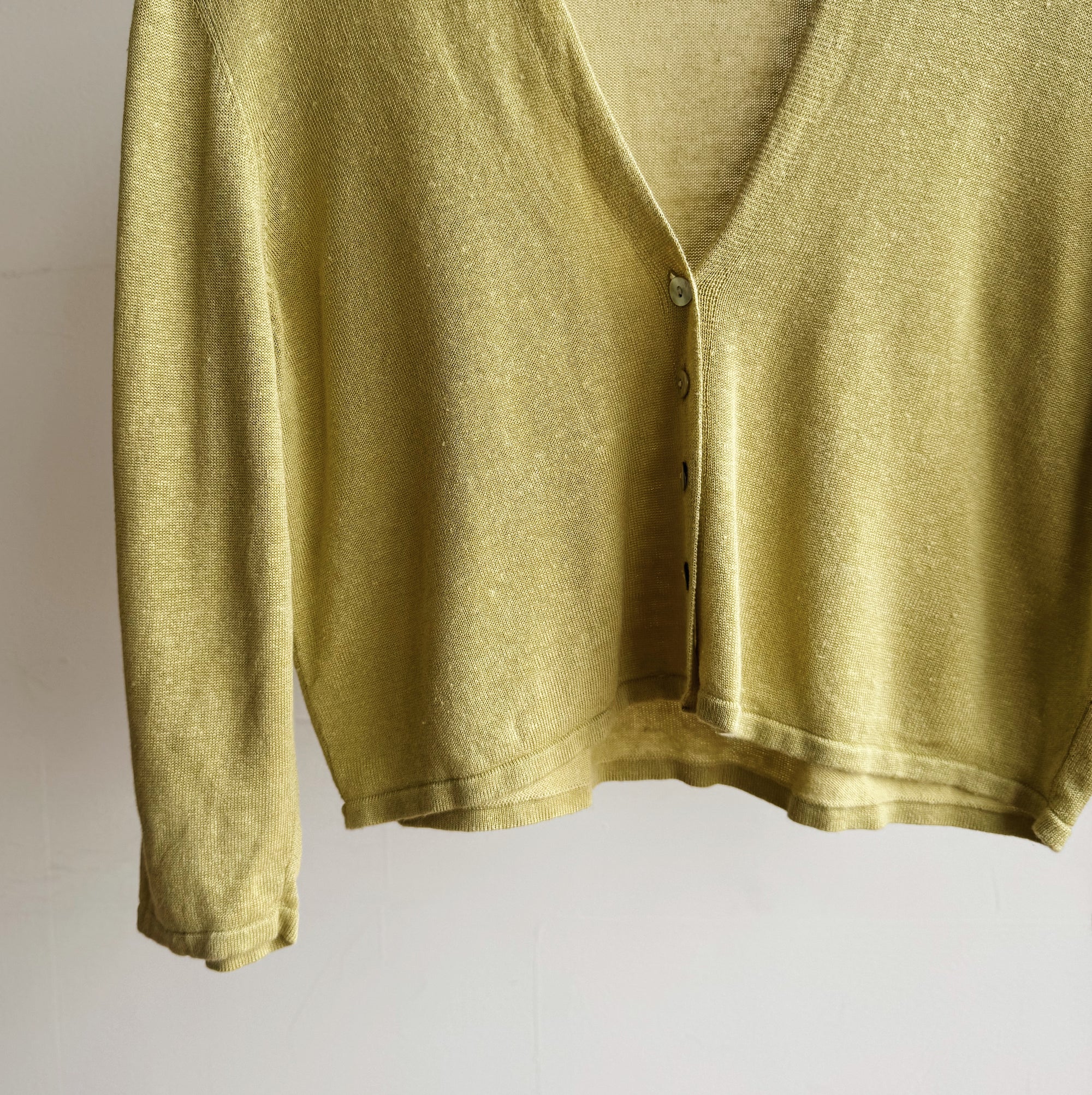 Chartreuse Cropped Linen Cardigan - Hey Jude
