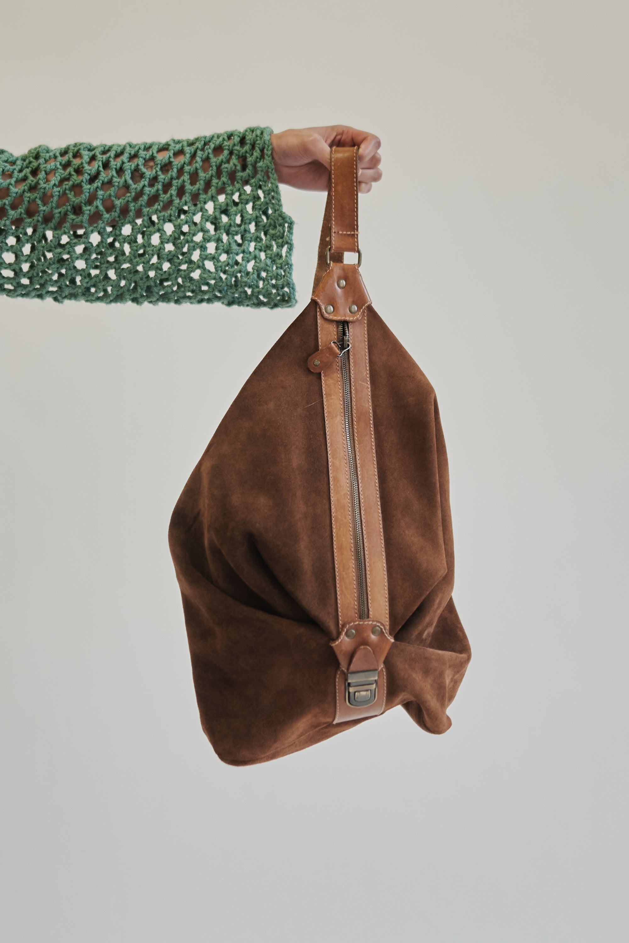 Cognac Suede Leather Sling Backpack - Hey Jude