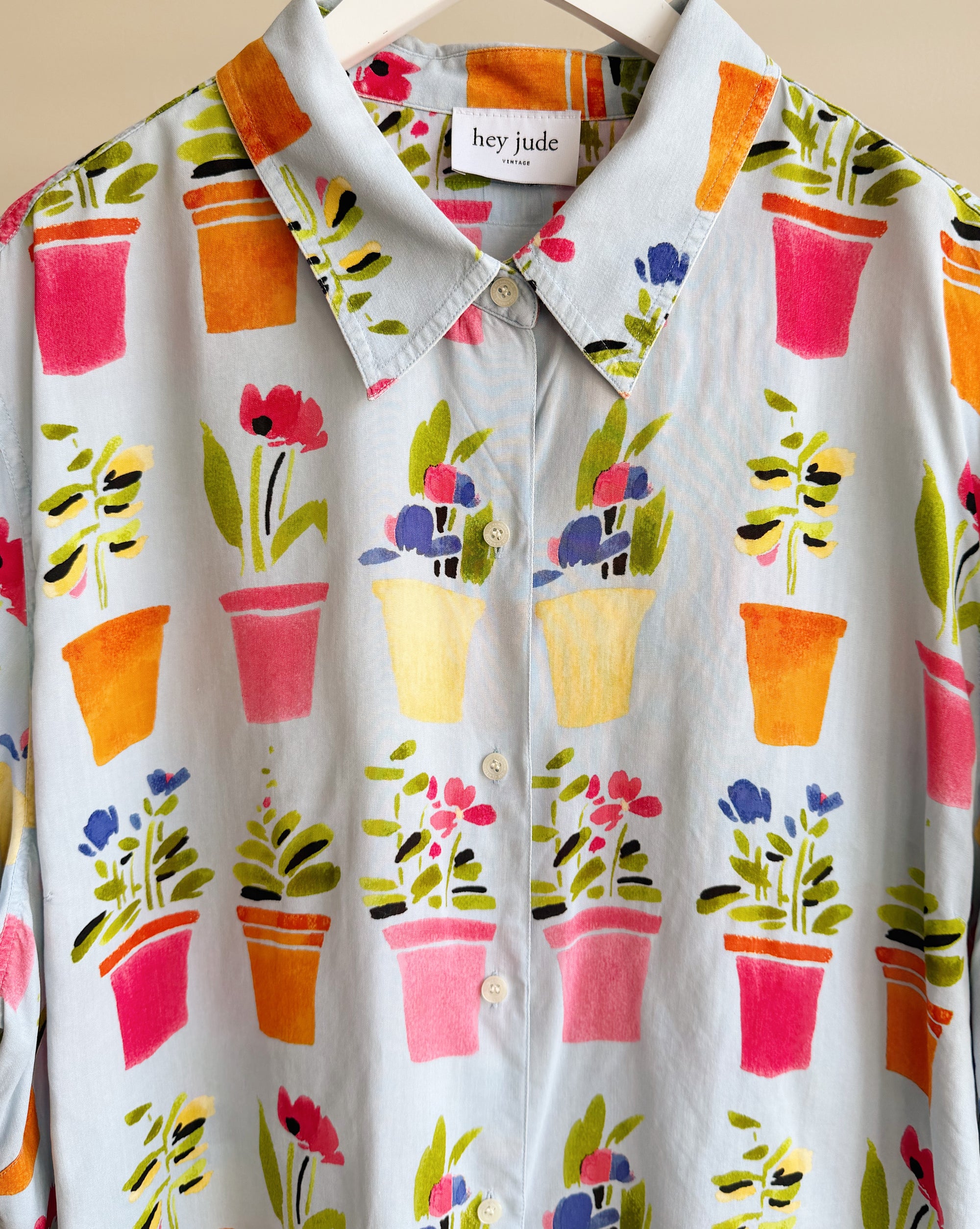Potted Garden Silk Button Up Blouse