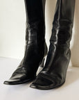 Black Leather Bow Knee-High Boots | Size 38 - Hey Jude