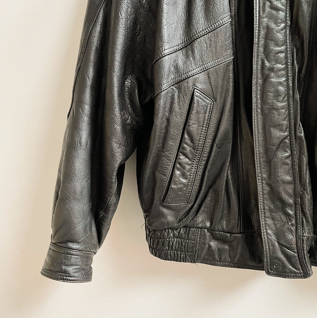 Ink Collared Leather Bomber