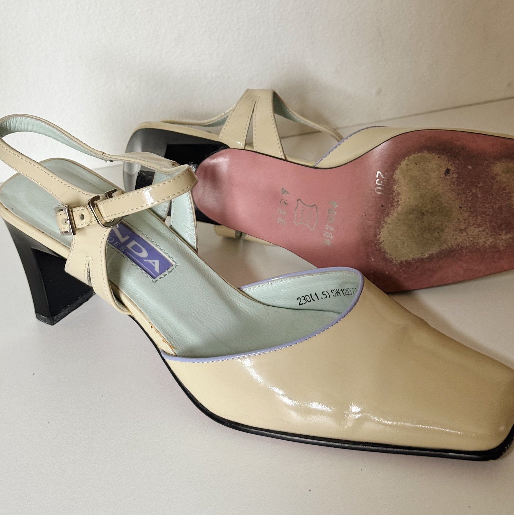 Cream Patent Leather Slingback Heels | Size 36 - Hey Jude