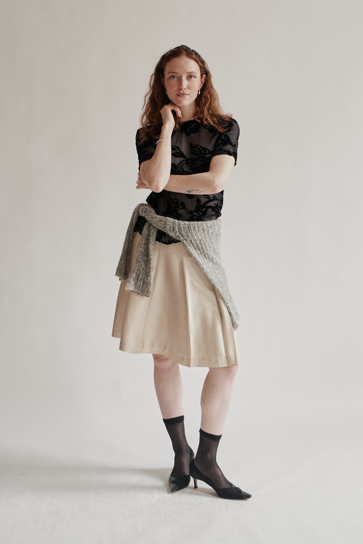 Oyster Silk Pleat Skirt