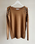 Camel Grommet Detailed Wool Sweater