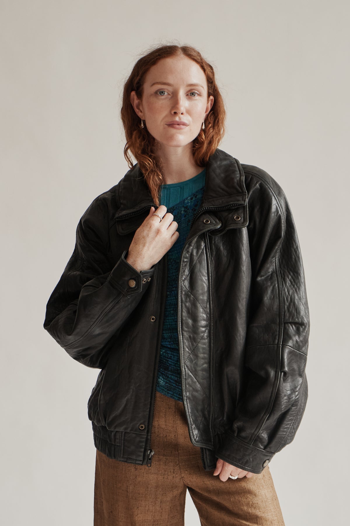 Onyx Oversized Leather Bomber Jacket - Hey Jude