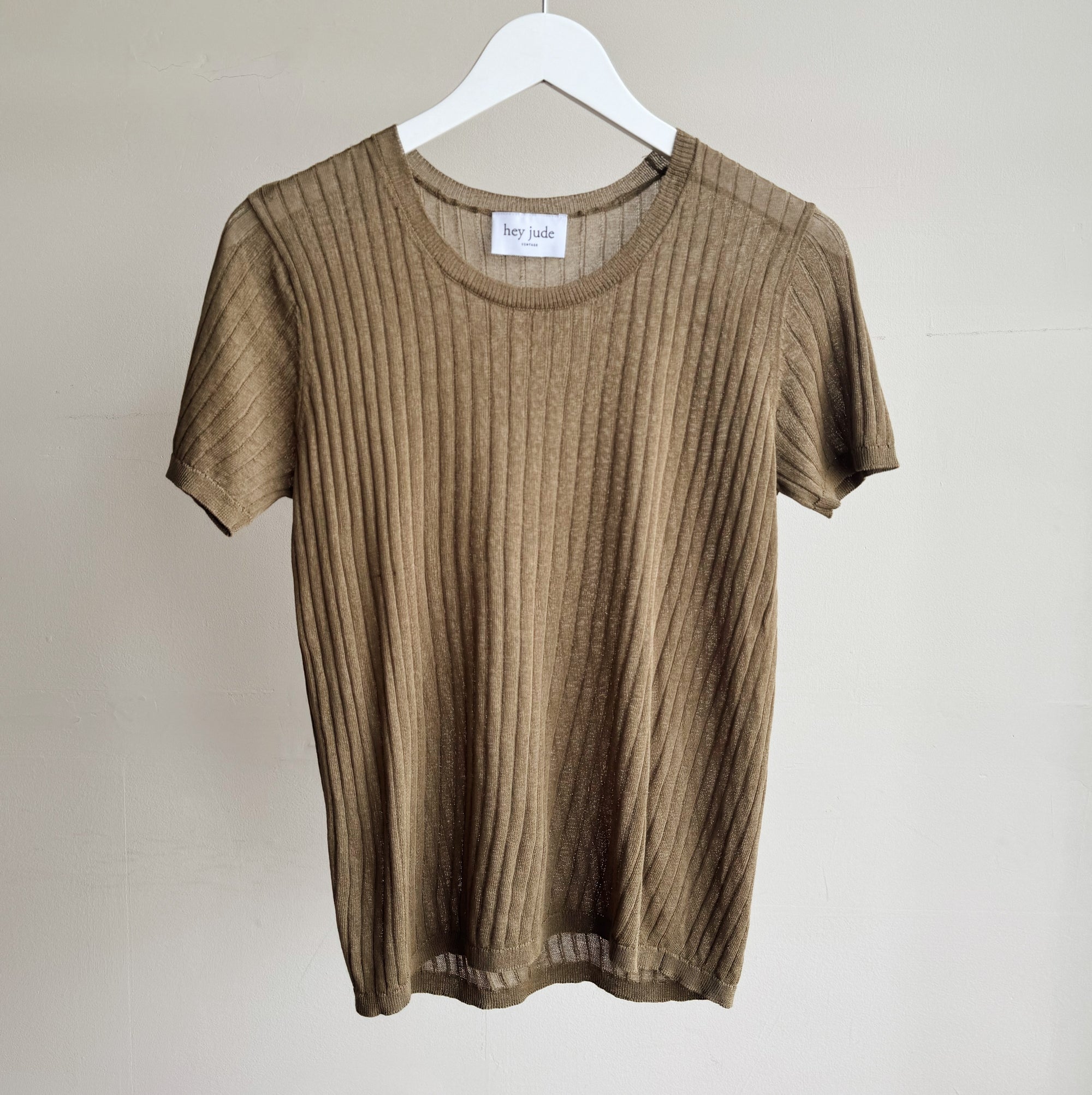 Olive Ribbed Silk Knit Tee - Hey Jude